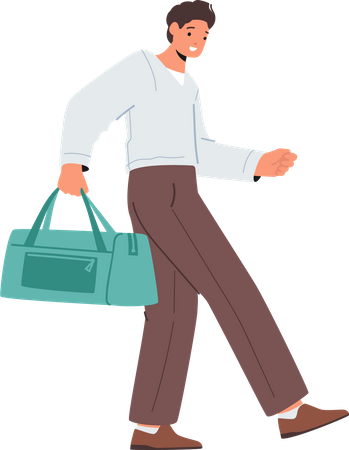 Jeune homme touristique marchant avec un sac  Illustration