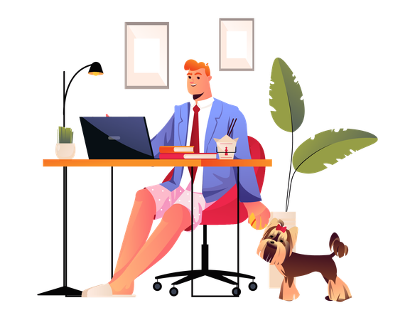 Jeune homme travaillant au bureau  Illustration