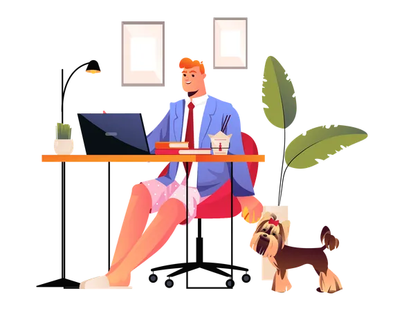 Jeune homme travaillant au bureau  Illustration