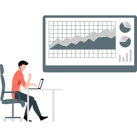 Jeune homme travaillant sur des données analytiques  Illustration