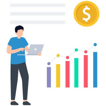 Jeune homme travaillant sur les prévisions financières  Illustration