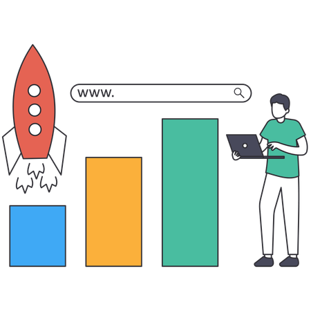 Jeune homme travaillant sur l'augmentation du trafic  Illustration