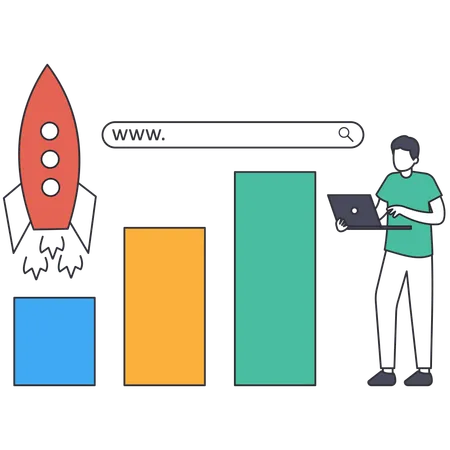 Jeune homme travaillant sur l'augmentation du trafic  Illustration