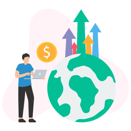 Jeune homme travaillant sur Economy Status  Illustration