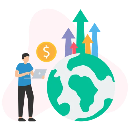 Jeune homme travaillant sur Economy Status  Illustration