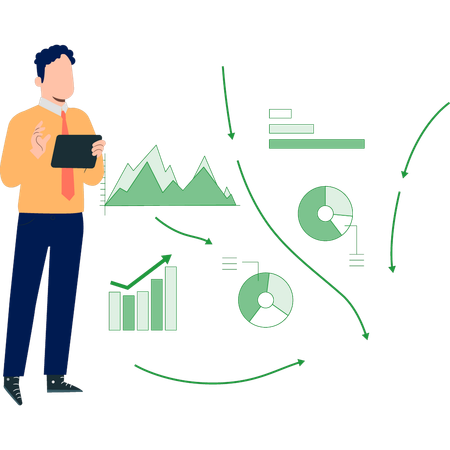 Jeune homme travaillant sur un graphique analytique  Illustration