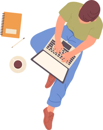 Jeune homme travaillant sur un ordinateur portable  Illustration