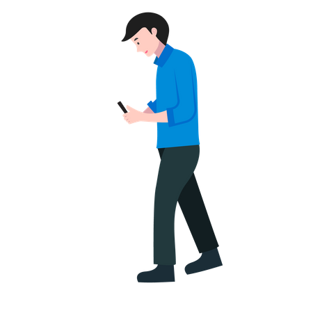 Jeune homme utilisant un smartphone en marchant  Illustration