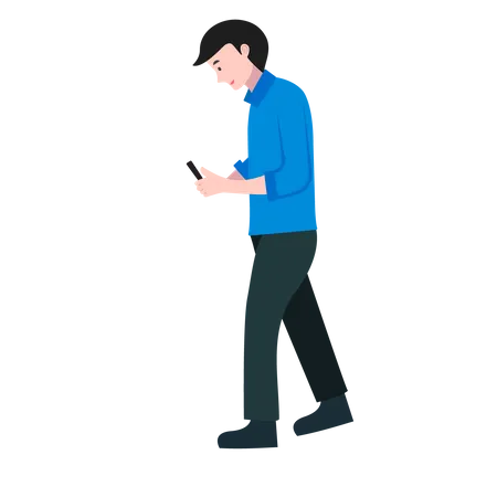 Jeune homme utilisant un smartphone en marchant  Illustration