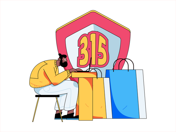 Un jeune homme utilise le code 315 pour obtenir des droits d'achat  Illustration