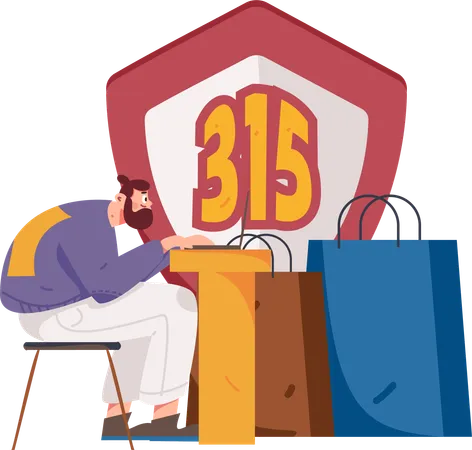 Un jeune homme utilise le code 315 pour obtenir des droits d'achat  Illustration