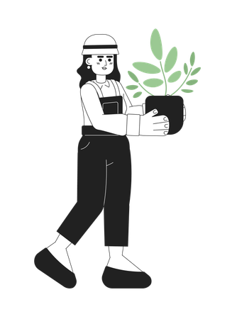 Jeune jardinier avec plante d'intérieur  Illustration