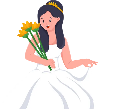 Jeune mariée tenant un bouquet de fleurs  Illustration