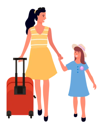 Jeune mère avec sa fille à l'aéroport  Illustration