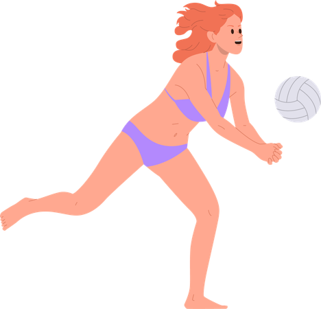 Une jeune touriste frappe une balle en profitant d'un match de beach-volley  Illustration