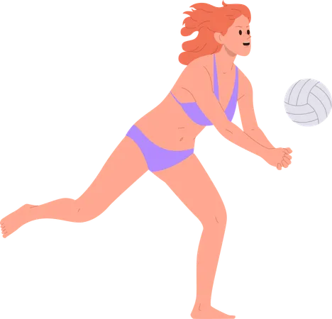 Une jeune touriste frappe une balle en profitant d'un match de beach-volley  Illustration