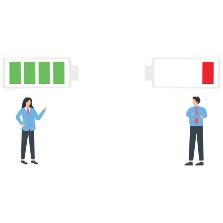 Jeunes hommes d'affaires avec des niveaux d'énergie  Illustration