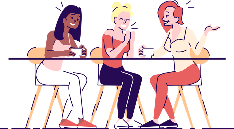 Jeunes femmes buvant du café  Illustration