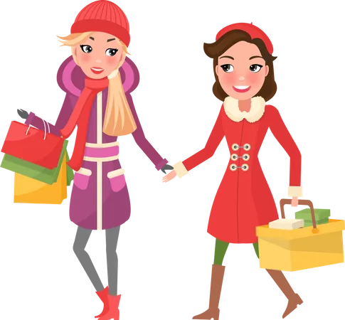 Jeunes femmes faisant des achats de Noël  Illustration