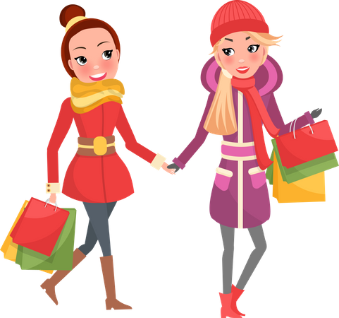 Jeunes femmes faisant des achats de Noël  Illustration