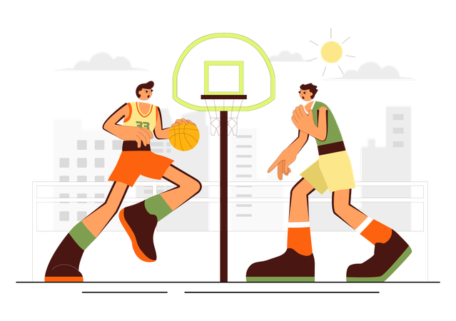 Jeunes garçons heureux jouant au basket-ball  Illustration