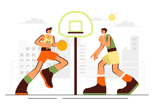 Jeunes garçons heureux jouant au basket-ball  Illustration