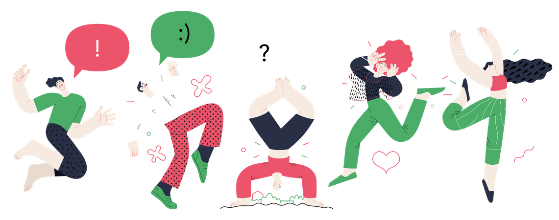 Jeunes hommes et femmes se sentant heureux  Illustration