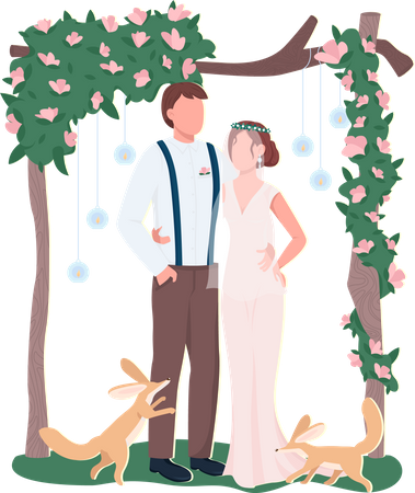 Nouveaux mariés lors d'une cérémonie en plein air  Illustration