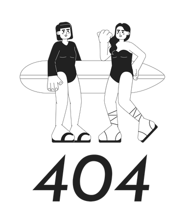 Jeunes filles surfeuses avec planche de surf sur la plage erreur 404  Illustration