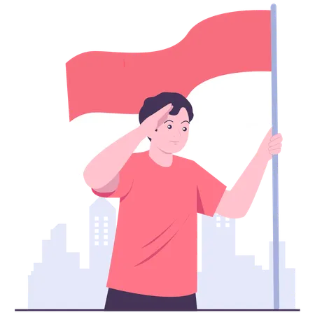 Jeunes avec le drapeau national  Illustration