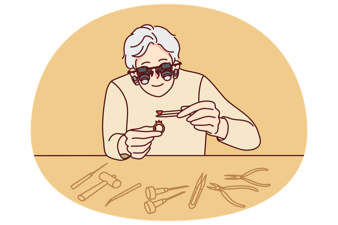 Jeweler work with gems for rings  Illustration