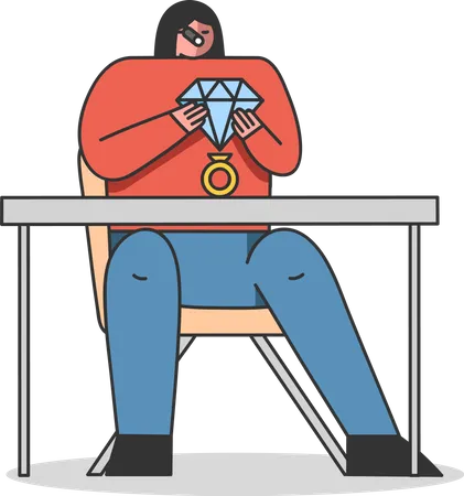Jeweler Working With Diamond Stone Female Goldsmith Master Repair Or Appraise Jewel Cartoon Professional Jeweller Examining Gem With Special Equipment Flat Vector Illustration Illustration