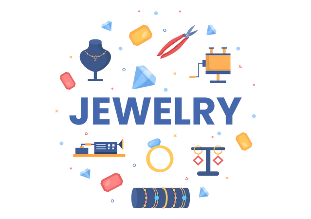 Jewelry Accessories Such As Necklaces Earrings And Bracelets Designed By Jewelers From Gems In Flat Style Illustration For Poster Background Illustration