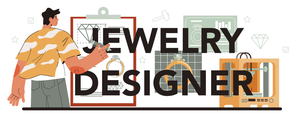 Jewelry designer with Precious stones jewelry design  Illustration