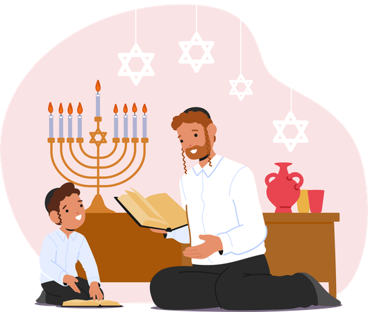 Jewish and Boy Diligently Engage In Torah Study  Illustration