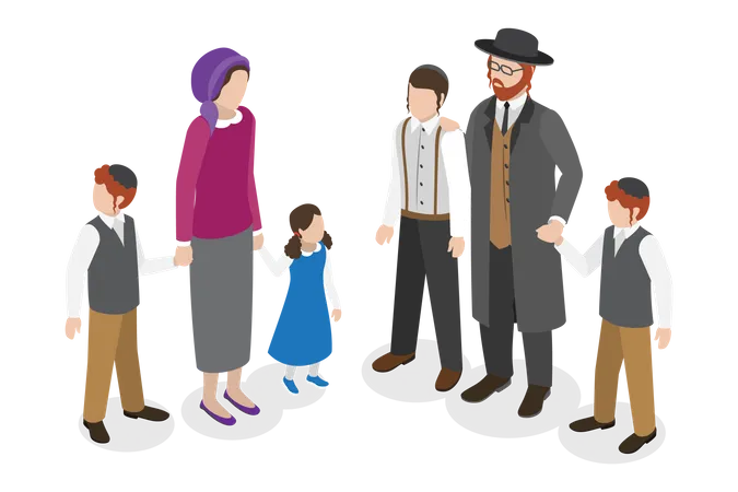 3 D Isometric Flat Vector Set Of Jewish Family Orthodox Jews Illustration