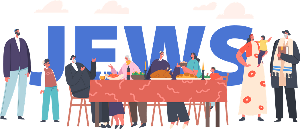 Jewish family having meal together  Illustration