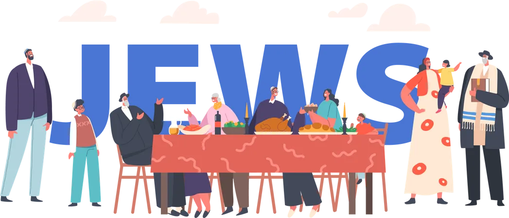 Jewish family having meal together  Illustration