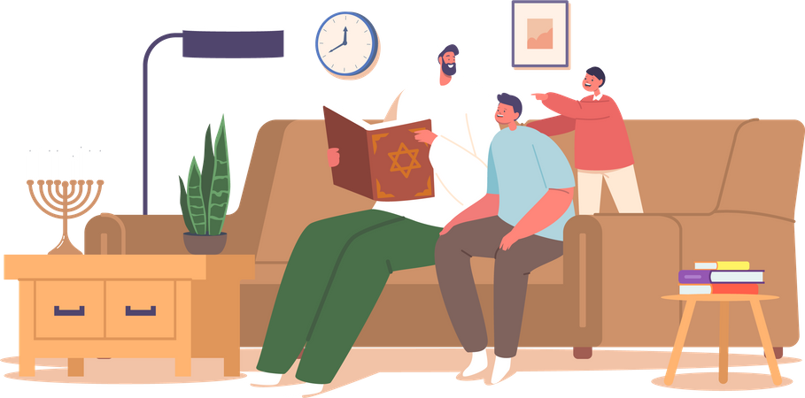 Jewish family reading torah  Illustration