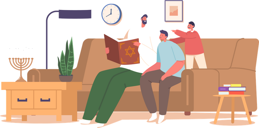 Jewish family reading torah  イラスト