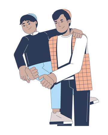 Jewish father in kippah carrying son in supportive embrace  Illustration