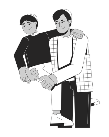 Jewish father in kippah carrying son in supportive embrace  Illustration