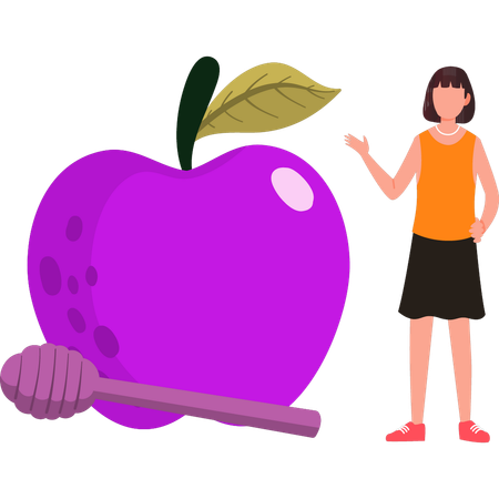 Jewish girl showing fresh apple  Illustration