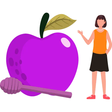 Jewish girl showing fresh apple  Illustration