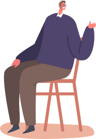 Jewish Male Sitting on Chair Illustration