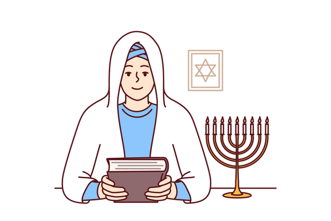 Jewish woman rabbi in white veil  Illustration