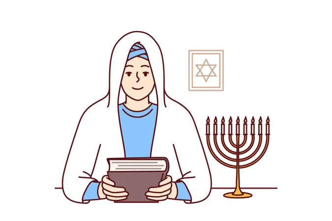 Jewish woman rabbi in white veil  Illustration