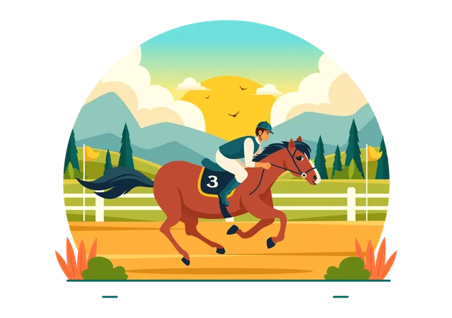 Jinete masculino en competición de carreras de caballos  Ilustración