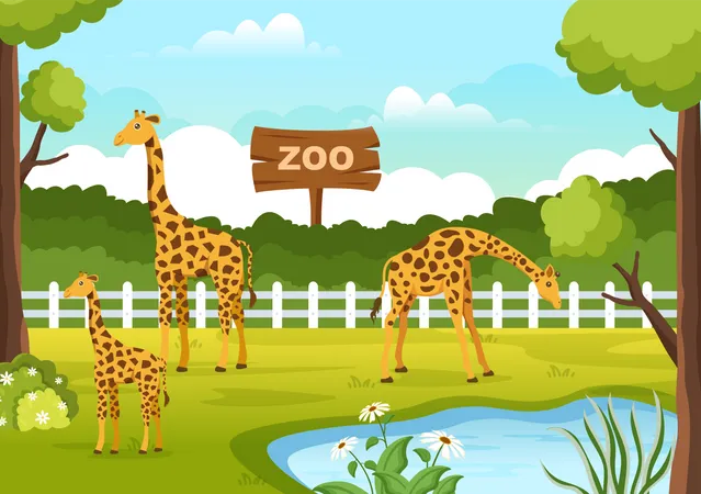 Jirafa en el zoológico  Ilustración