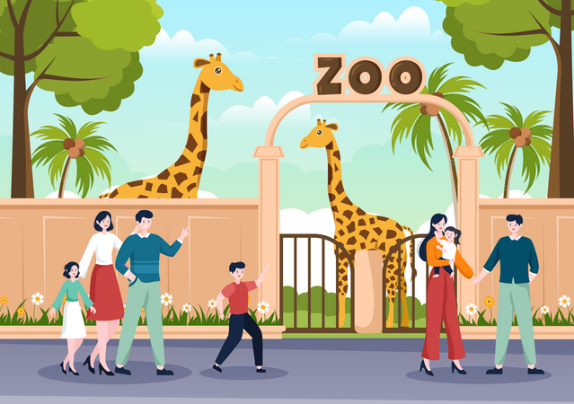 Jirafa en el zoológico  Ilustración